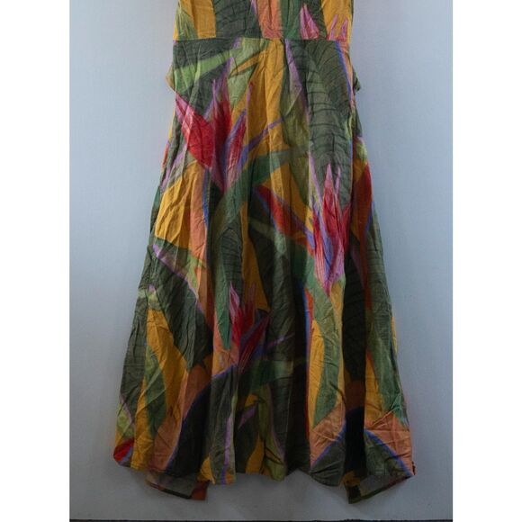 Farm Rio Yellow Garden Midi Dress Women's Medium Linen Bamboo Rings Cutout - Picture 9 of 9